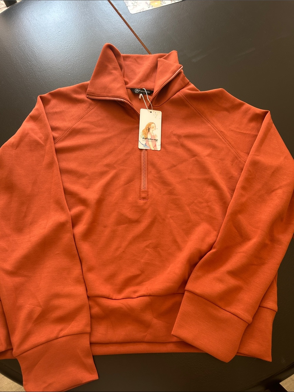 Women's Half-Zip Pullover Hoodie in Rust Orange
